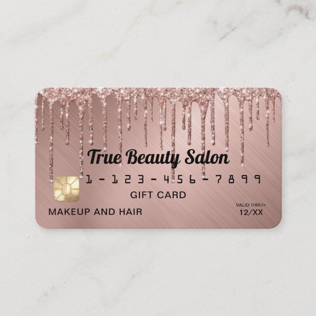 Carte De Visite Chic Rose Gold Parties scintillant métal Drift Cré (Devant)