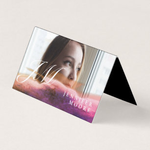 Carte De Visite Chic Rose Gold Photo Monogrammé Plié