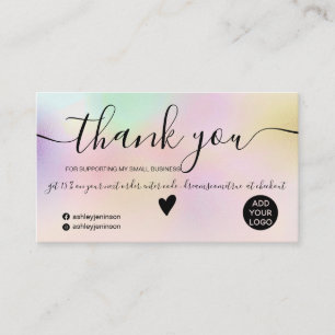 Carte De Visite Chic rose holographique ombre blush ordre merci
