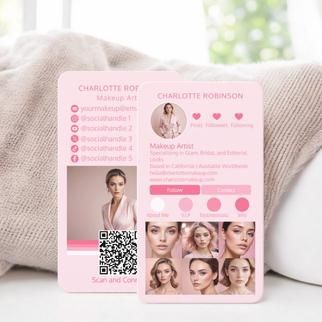 Carte De Visite Chic rose maquillage beauté Social Media Influence (Chic Pink Makeup beauty Social Media Influencer Business Card instagram)