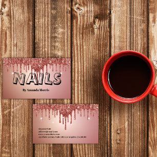Carte De Visite Chic Rose  or Parties scintillant ongles professio