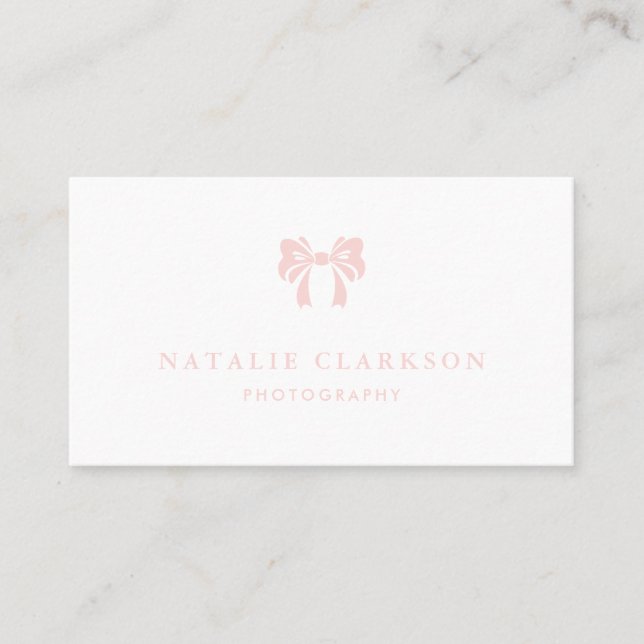 Carte De Visite Chic rose pâle, joli Bow minimaliste (Devant)