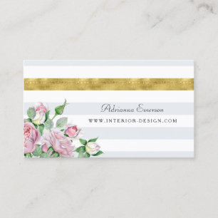 Carte De Visite Chic Roses Roses Roses Faux Gold Design d'intérieu