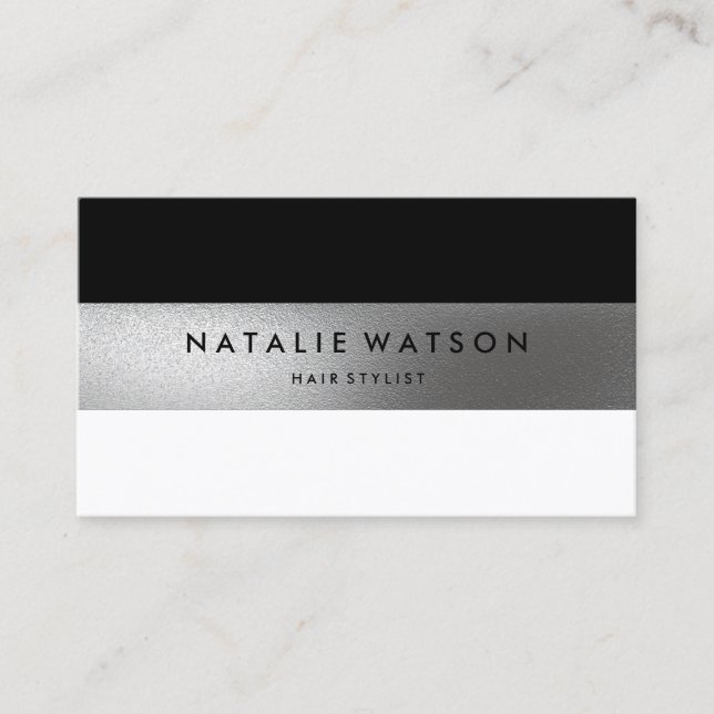 Carte De Visite Chic Rough FAUX Argent Blancs Noir Moderne (Devant)