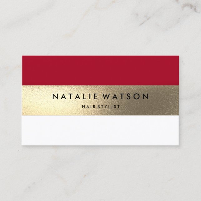 Carte De Visite Chic Rough FAUX Gold Stripe Red Modern Elegant 2 (Devant)