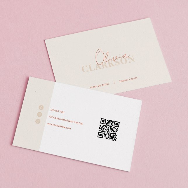 Carte De Visite Chic Sable Terracotta Code Qr Minimaliste (Créateur téléchargé)