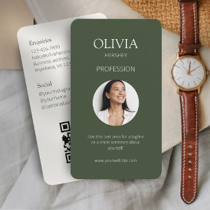 Carte De Visite Chic Sage Green & Ivory Photo Social QR Code