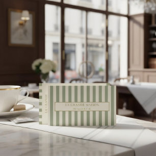 Carte De Visite Chic Sage Stripes Boulangerie française code QR Pâ