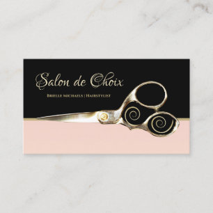 Carte De Visite Chic Salon Parisien rose pâle Noir et Ciseaux