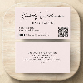 Carte De Visite Chic Signature Script QR Code rose