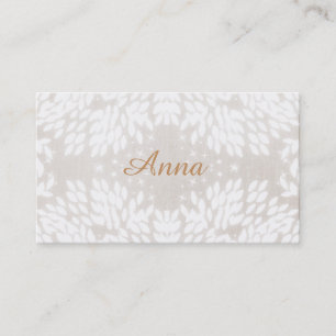 Carte De Visite Chic Simple Nom Feuilles blancs FAUX Linge beige