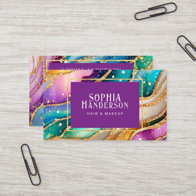 Carte De Visite Chic Sparkly Parties scintillant Golden Rainbow Ag (Devant/Arrière en situation)