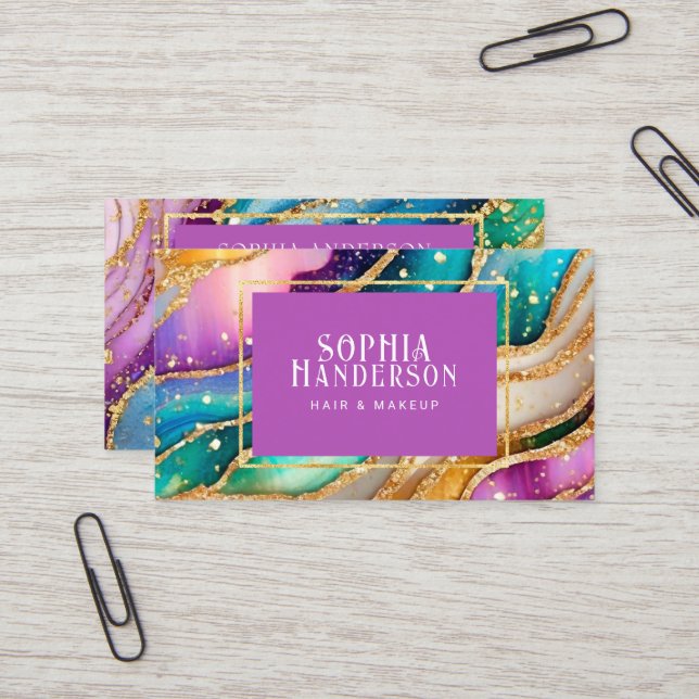 Carte De Visite Chic Sparkly Parties scintillant Golden Rainbow Ag (Devant/Arrière en situation)