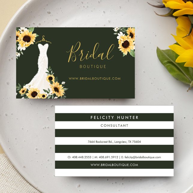 Carte De Visite Chic Sunflower Mariage robe Boutique nuptiale (Chic Sunflower Wedding Dress Bridal Boutique Business Card)