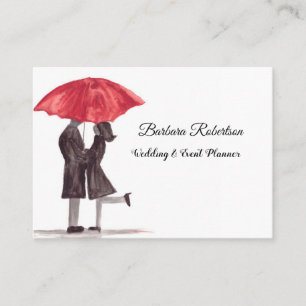 Carte De Visite Chic tendance Rouge parapluie amour couple Mariage