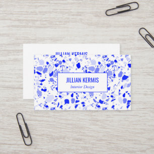 Carte De Visite Chic terrazzo élégant Bleu Blanc artisanal sur mes