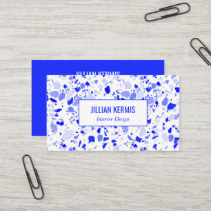 Carte De Visite Chic terrazzo élégant Bleu Blanc artisanal sur mes