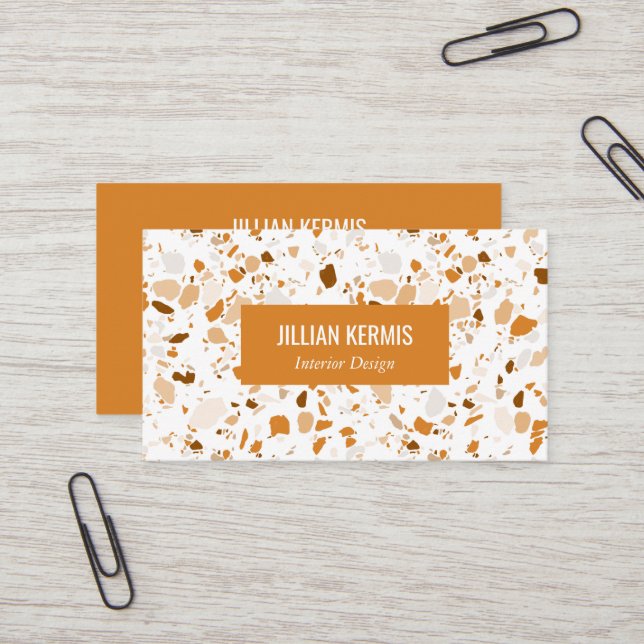 Carte De Visite Chic terrazzo élégant Brown Terracotta CUSTOM (Devant/Arrière en situation)