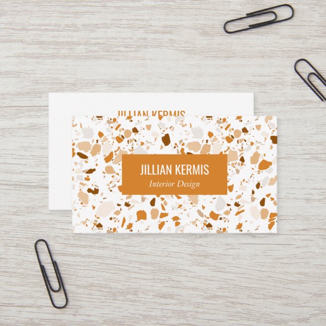 Carte De Visite Chic terrazzo élégant Brown Terracotta CUSTOM (Devant/Arrière en situation)