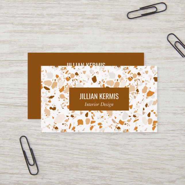 Carte De Visite Chic terrazzo élégant Brown Terracotta CUSTOM (Devant/Arrière en situation)