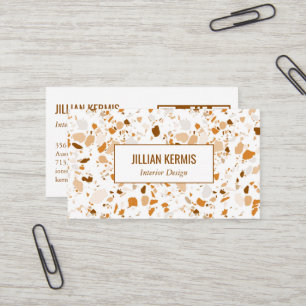 Carte De Visite Chic terrazzo élégant Brown Terracotta CUSTOM QR