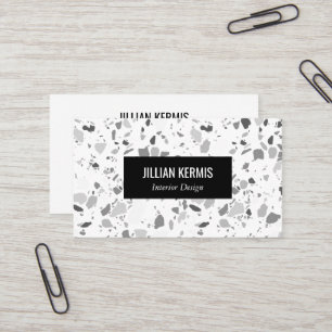 Carte De Visite Chic terrazzo élégant noir blanc PERTOM