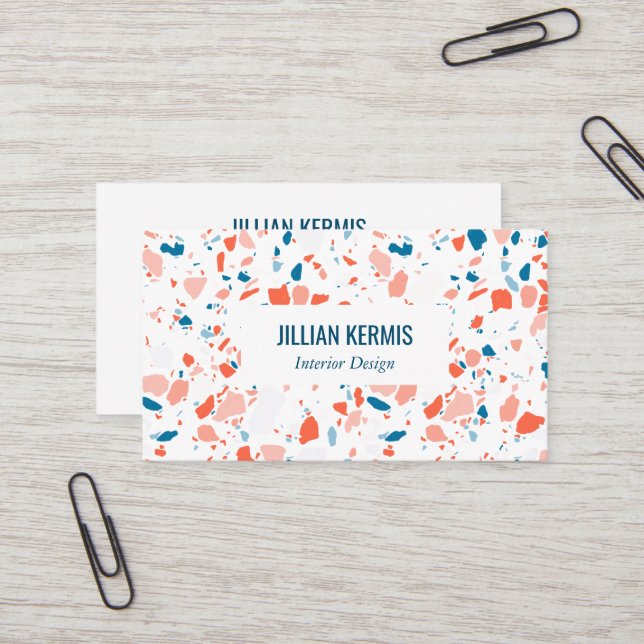 Carte De Visite Chic terrazzo élégant rose bleu CUSTOM (Devant/Arrière en situation)