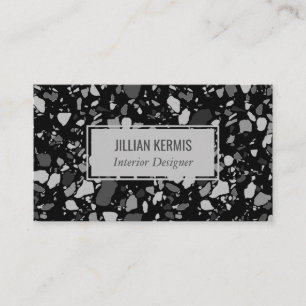 Carte De Visite Chic terrazzo gris-gris noir