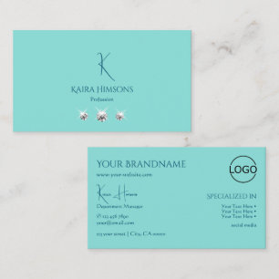 Carte De Visite Chic Turquoise avec logo Monogram et bijoux en gla