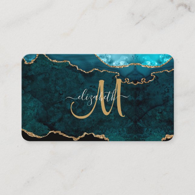 Carte De Visite Chic Turquoise Gold Parties scintillant Agate Pers (Devant)
