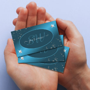Carte De Visite Chic Turquoise Parties scintillant Étoiles Diamant