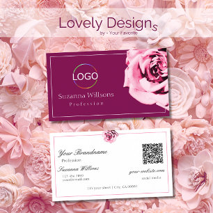 Carte De Visite Chic Vin Rouge et Blanc Rose Logo Code QR
