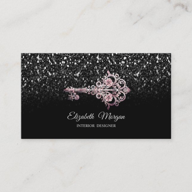 Carte De Visite Chic Vintage Kay Black Glitter Sequins  (Devant)