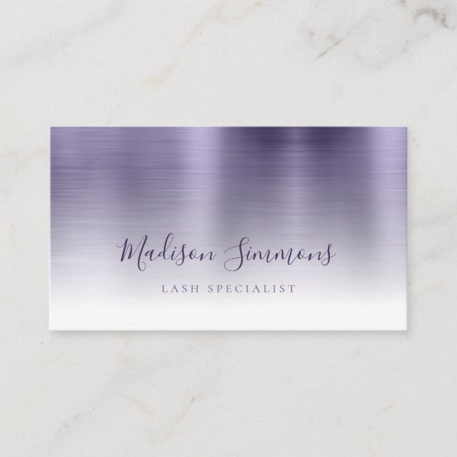 Carte De Visite Chic violet en métal brossé Monogramme élégant Scr (Devant)