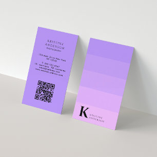 Carte De Visite Chic violet Lilac Ombre Classic Monogramme QR Code