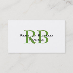 Carte de visite Chic White Green Monogram Manager