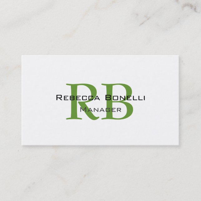 Carte de visite Chic White Green Monogram Manager (Devant)