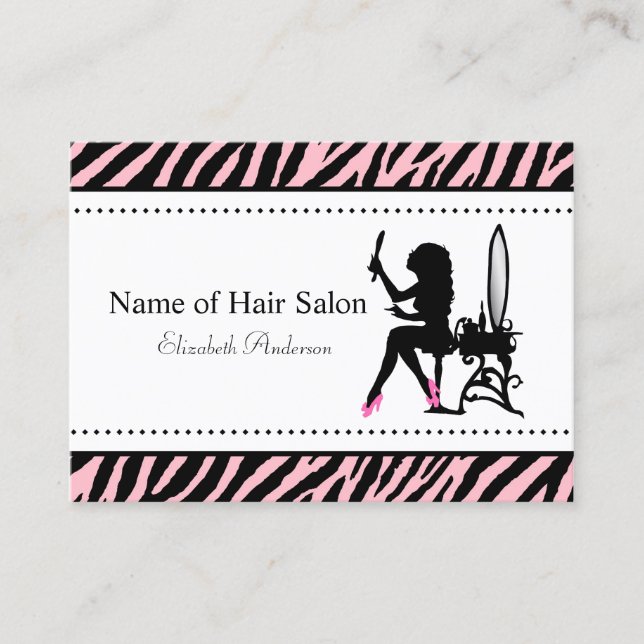 Carte De Visite Chic Woman rose et noir Zebra Hair Salon (Devant)
