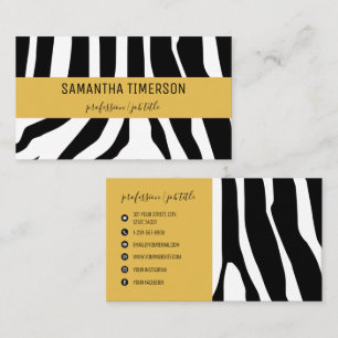 Carte De Visite Chic Zebra Stripes & Gold Modern Professional