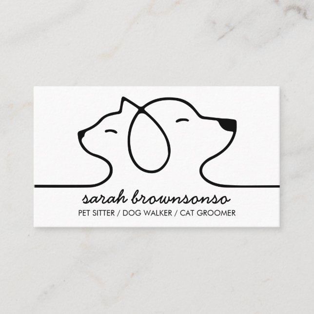 Carte De Visite Chien Chat Pet Line art Logo vétérinaire (Devant)