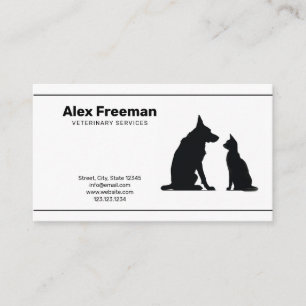 Carte De Visite Chien de chat noir et blanc minimaliste vétérinair