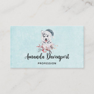 Carte De Visite Chien de Noël Husky dans un chapeau de Père Noël