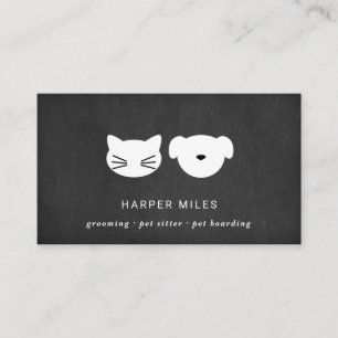 Carte De Visite Chien et chat rustique symbole noir tableau noir