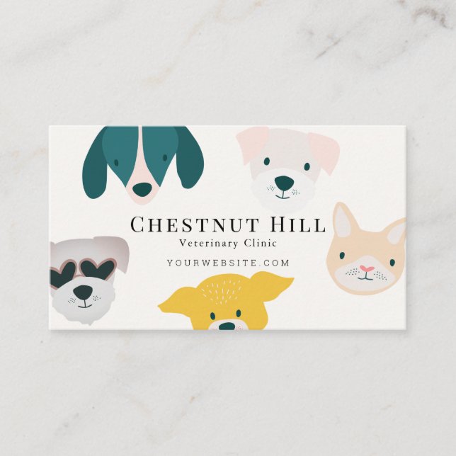 Carte De Visite Chien et chat Visage vétérinaire Clinique animale (Devant)
