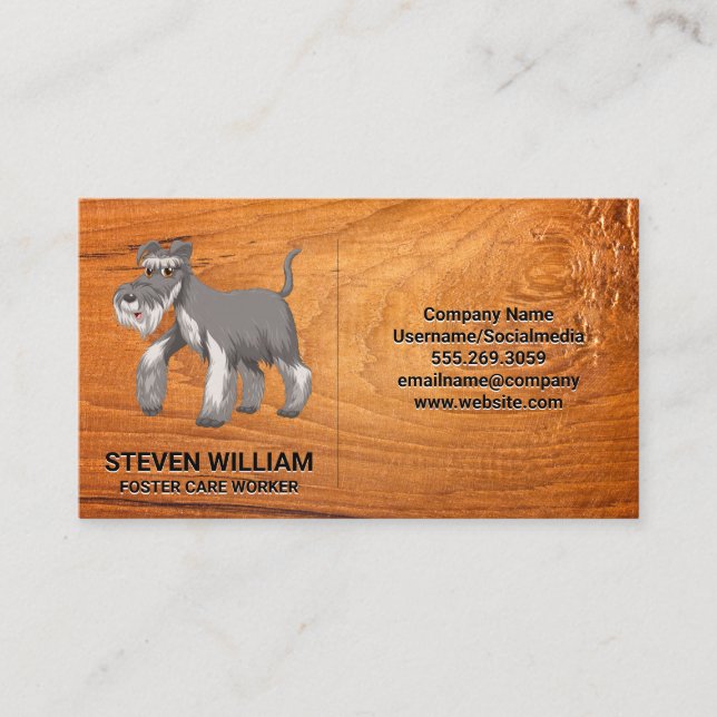 Carte De Visite Chien gris shaggy | Arrière - plan bois (Devant)