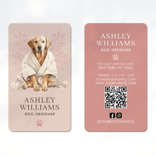 Carte De Visite Chien Groomer Blush élégant QR Code