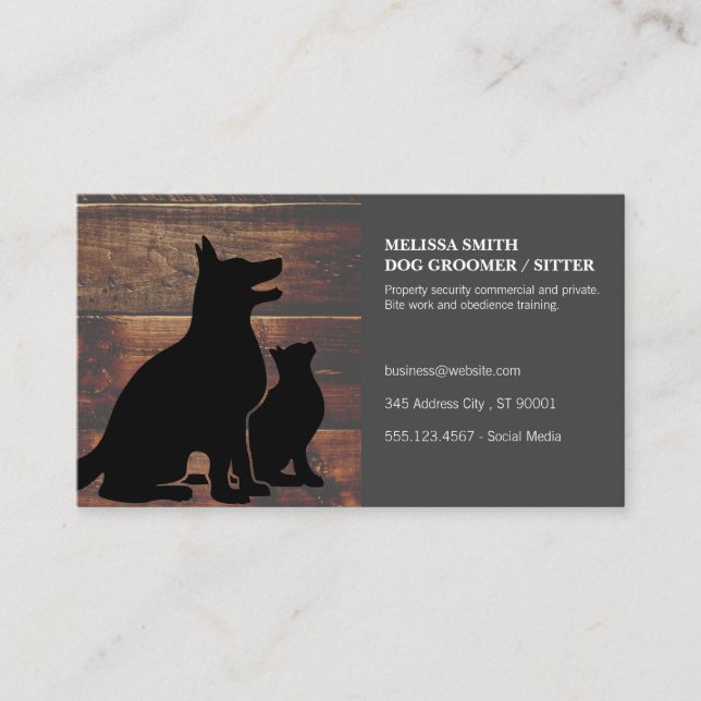 Carte De Visite Chien Groomer | Formateur | Chats | Bois (Devant)