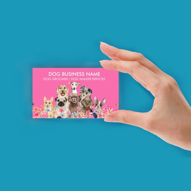 Carte De Visite Chien Groomer Neon Rose (Dog Groomer Neon Pink Business Card)