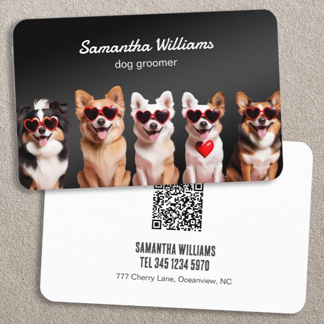 Carte De Visite 🐶 Chien Groomer personnalisé QR (Dog Groomer Custom QR Business Cards)