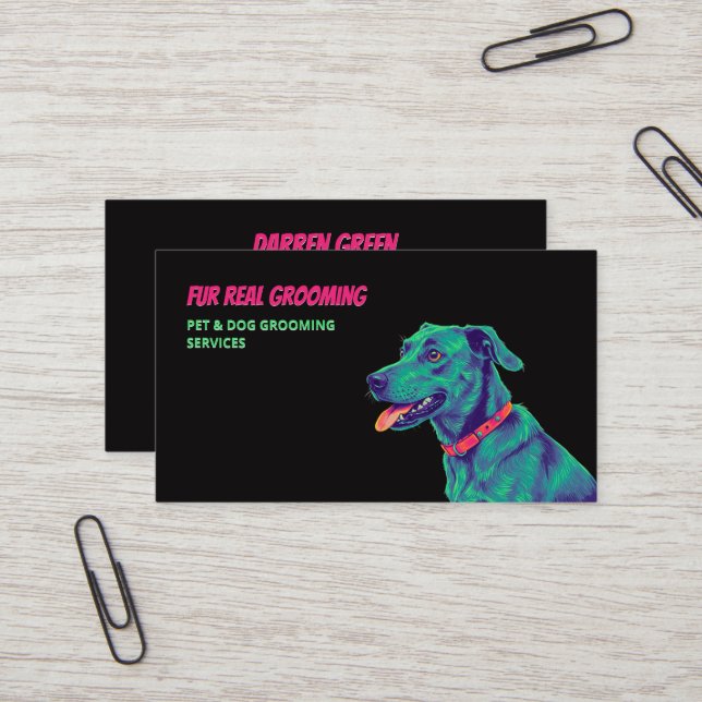 Carte De Visite Chien Groomer Soin Chien Noir (Devant/Arrière en situation)